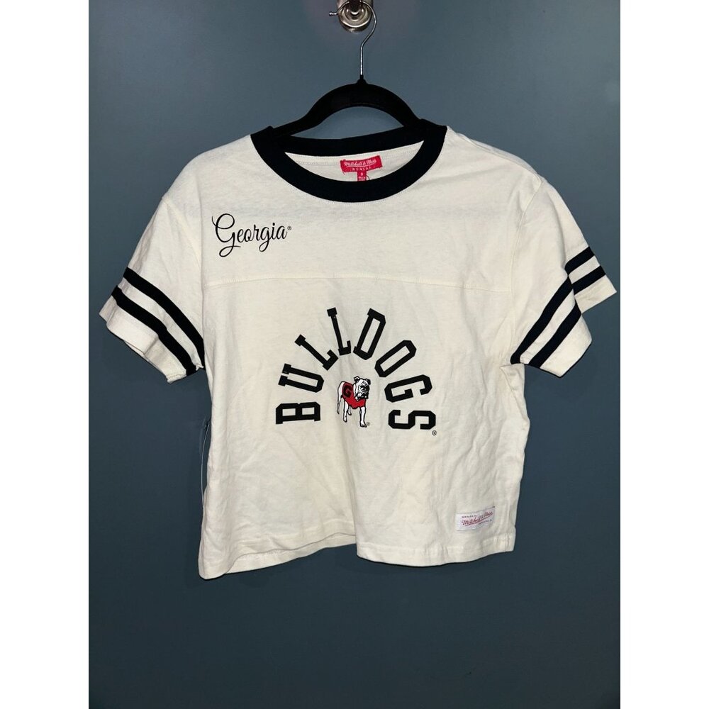 NWT Women's S Georgia Bulldogs Mitchell & Ness Cropped Ringer Shirt, MSRP